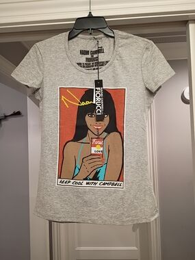 Fiorucci Naomi Campbell Grey Short-Sleeve Graphic Tee Size Medium New